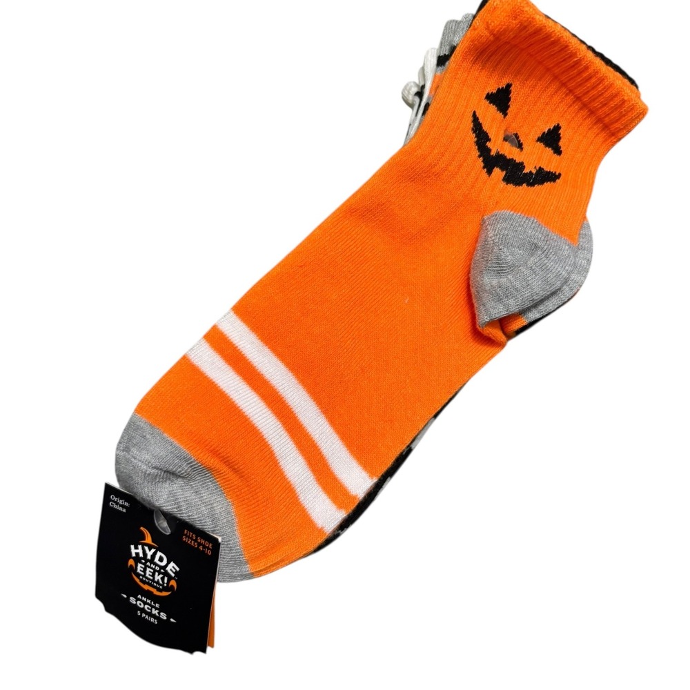 Hyde and Eek Boutique Halloween Ankle Socks 5‎ Pairs Spiderweb Pumpkin Checker